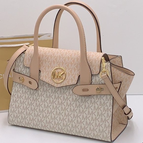 Michael Kors Carmen Medium Color-Block Logo Satchel Crossbody Buff Multi - Picture 3 of 16